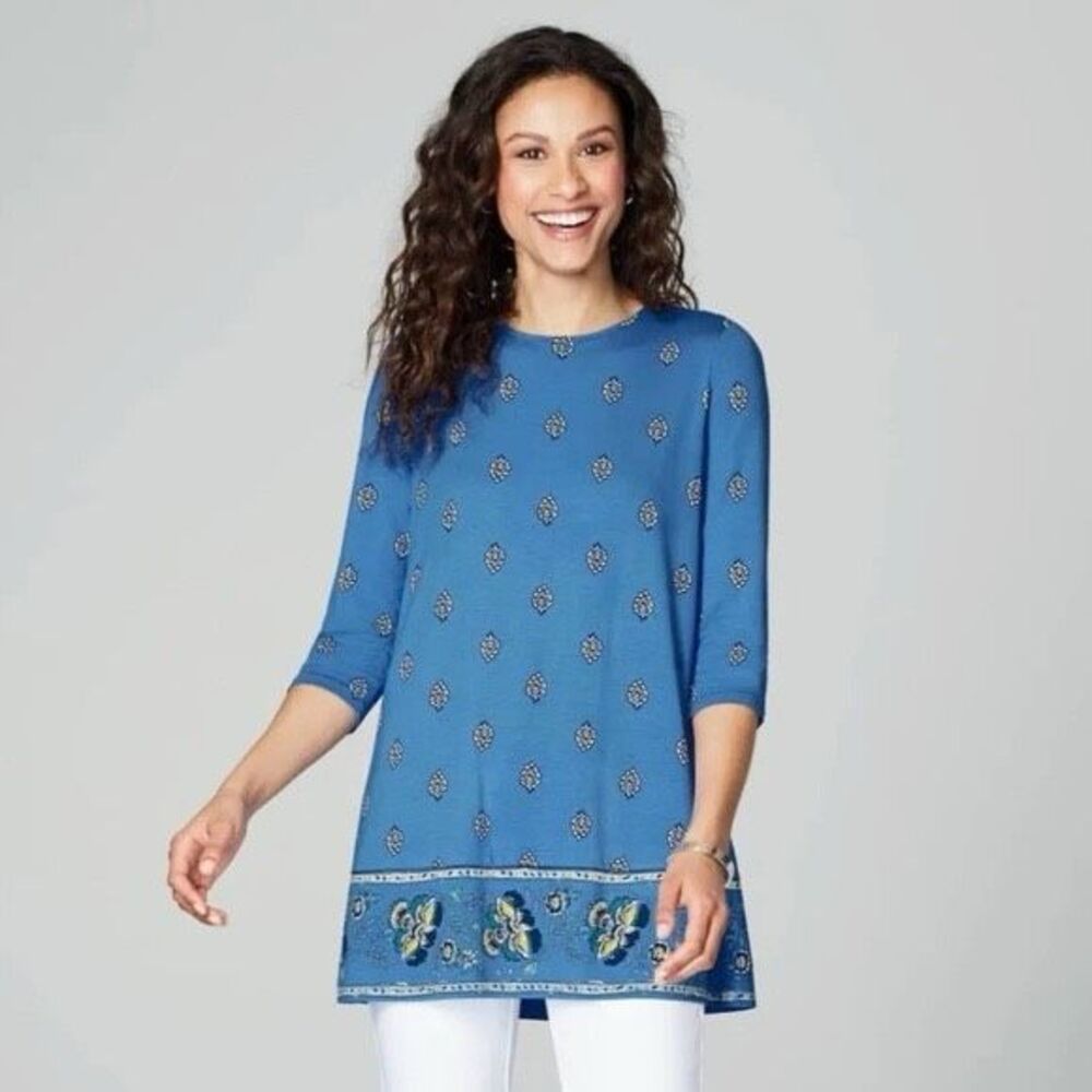 J Jill Wearever Collection Blue Tunic Top 3/4 Sleeve  Women’s Size Small